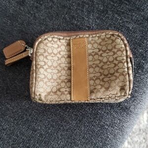 Coach Signature Canvas Wristlet in Tan and Brown